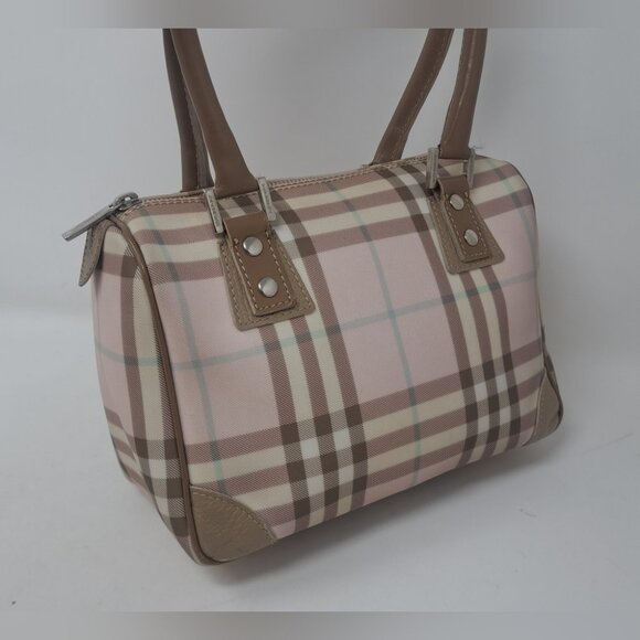 Burberry Mini Boston Bag Handbag Tote Handle Bag Pink Nova Check PVC 9.5" x 7" - Picture 10 of 16